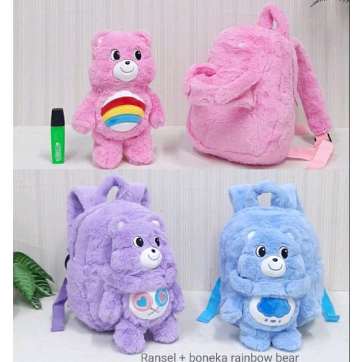 Ransel + Boneka Rainbow Bear/tas boneka beruang/tas boneka anak paud/tas boneka anak lucu