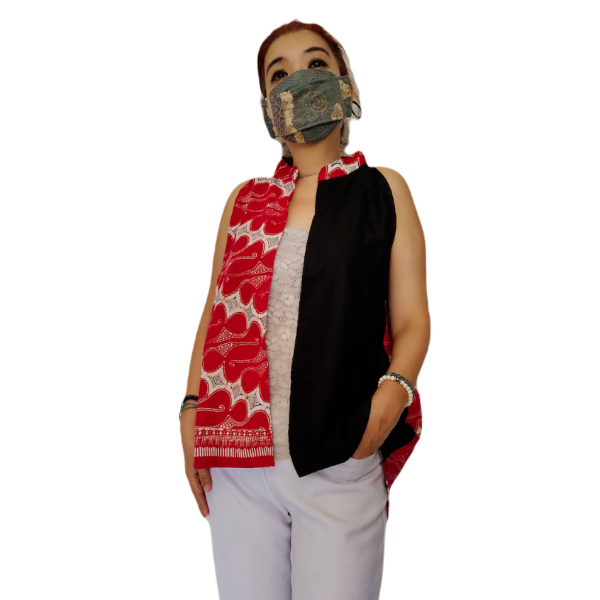 Outer Batik Rompi Tanpa Lengan Merah Marun Hitam GESYAL Ombre