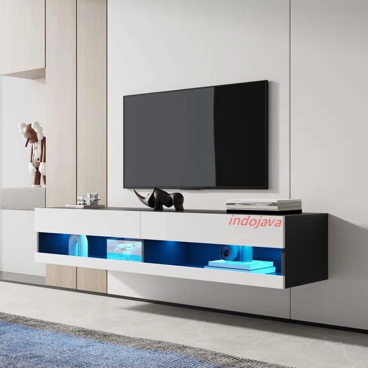 Rak Dinding TV Tempel Dinding Lampu Biru