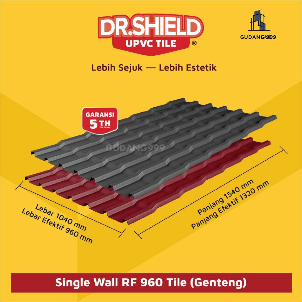 Genteng UPVC Dr.Shield / Single Wall RF960 Tile / Atap Genteng UPVC