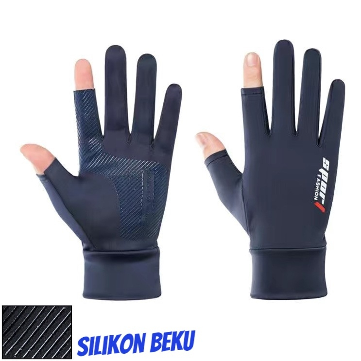 Sarung Tangan Motor Sepeda Pria Wanita Ice Silk Gloves Anti Slip Es Sutra Nyaman Dan Bernapas Cewek Anti Air Touch Screen Setengah Jari Jari Ganda Anti-slip