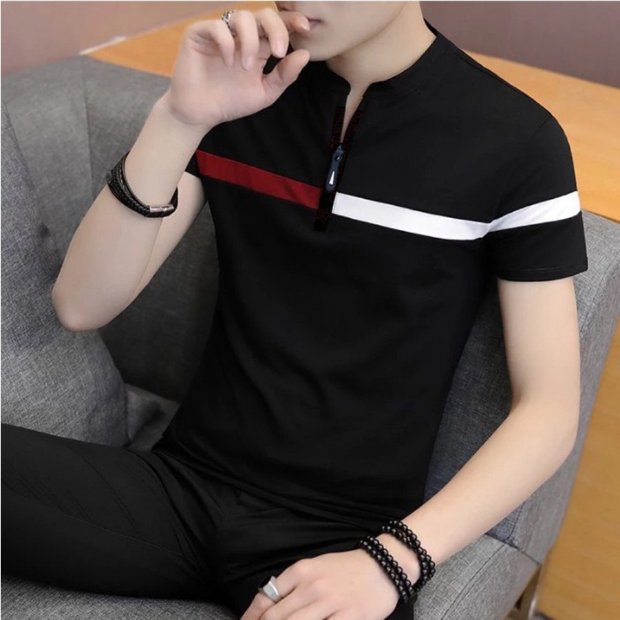 MENZONE - Kaos Polos Pria OMEGA Hitam Lengan Pendek T-Shirt Pria Zipper Cotton 100% Original Distro