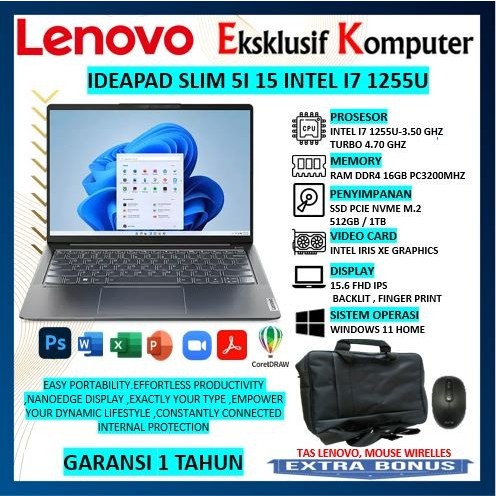 LENOVO IDEAPAD SLIM 5I 15 INTEL I7 1255U 16GB 512GB IRIS XE 15.6 FHD IPS BL FP WIN11 STORM GREY