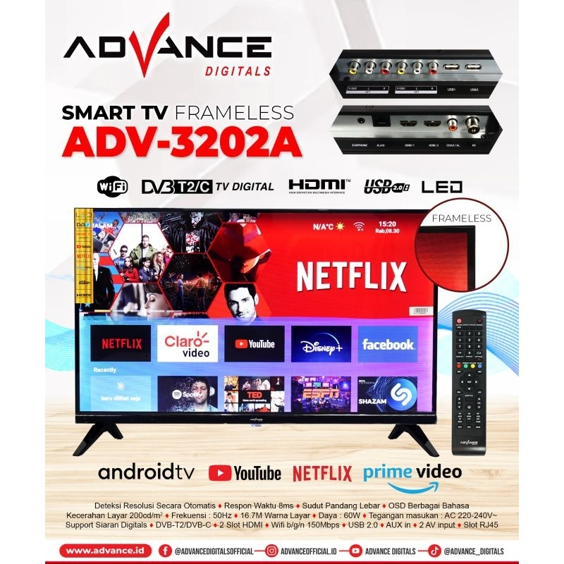 SMART TV 32 INCH / TV Digital 32 24 22 Inch Advance DVB T2 X-Reality - HDMI - USB 2201T 2401T 3201T 3202A