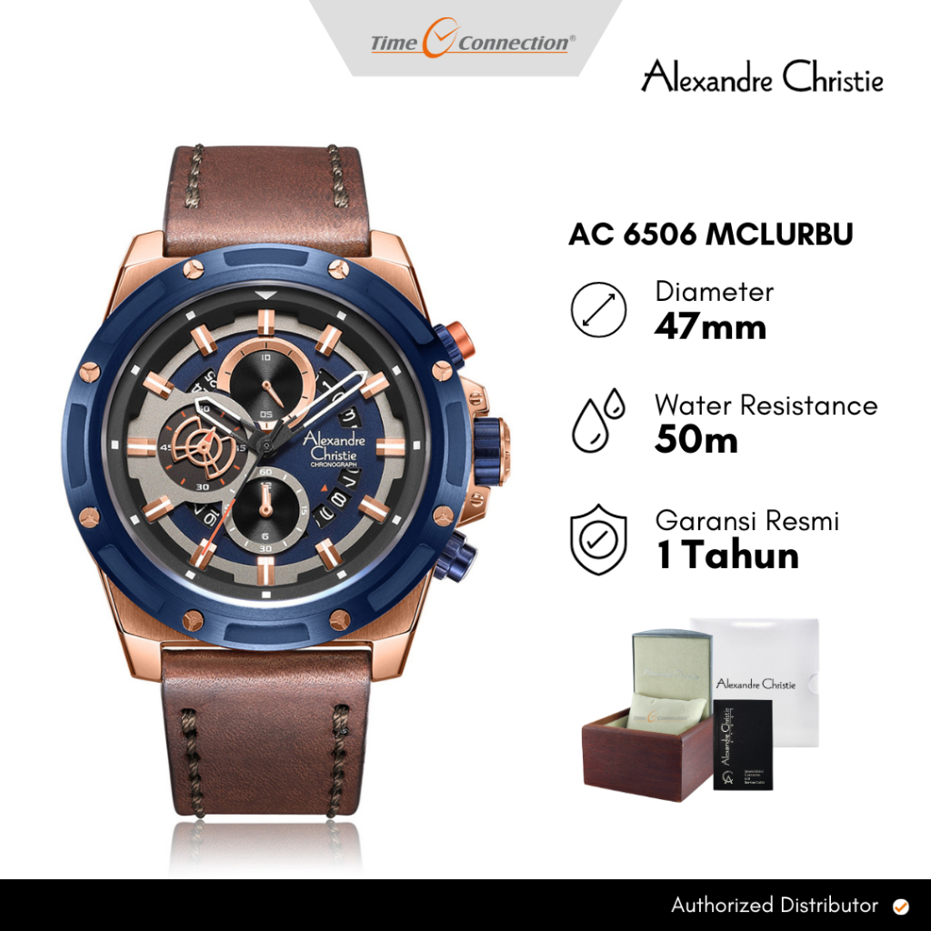 Alexandre Christie AC 6506 MCLURBU Biru Rosegold Original / Jam Tangan Pria Kulit MC