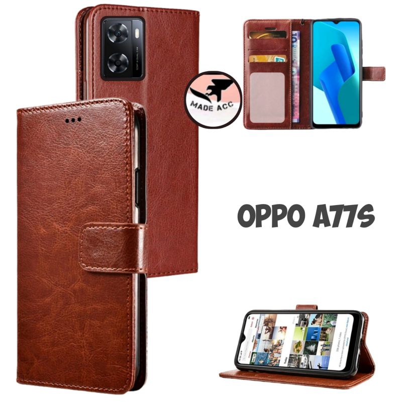 OPPO A77S casing dompet flip cover leather case kulit premium