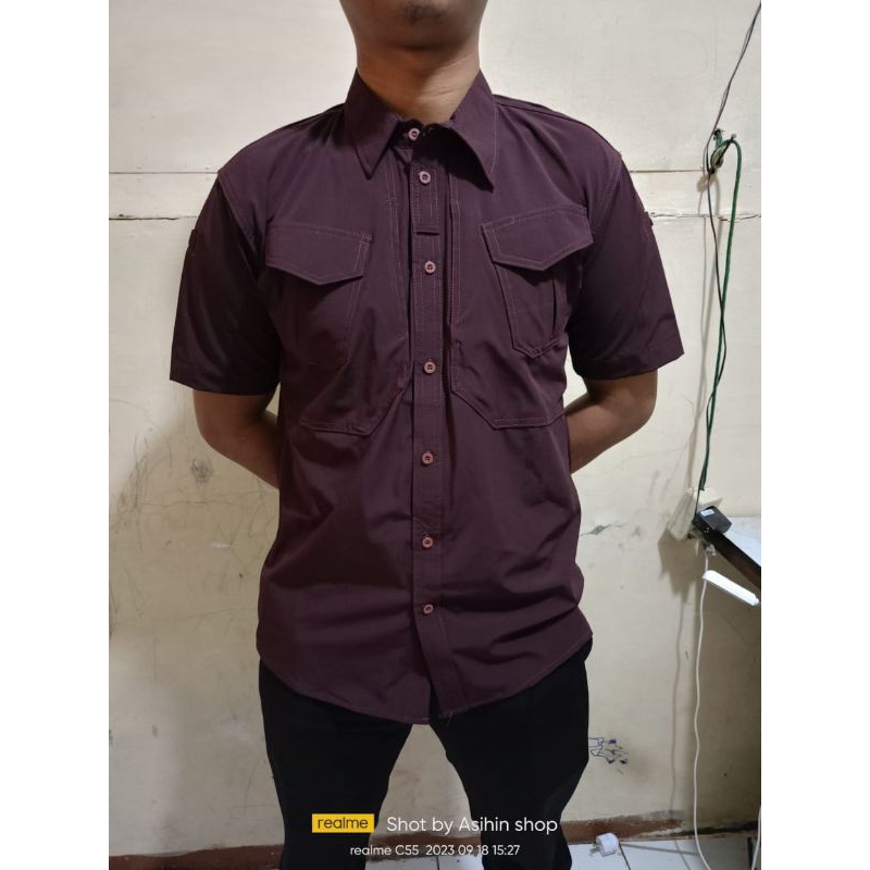 Kemeja lapangan autdor bahan setrit