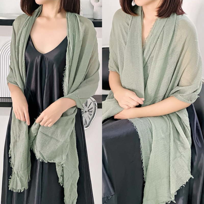 Moirai - Cotton Crinkle Premium Shawl SAGE GREEN | Cotton Crinkle Pashmina | Pashmina Katun Premium 