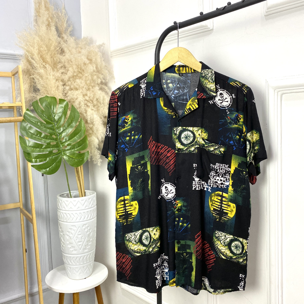 Kemeja Pantai Motif Keren Distro Abstrak Kemeja Lengan Pendek Pria Santai