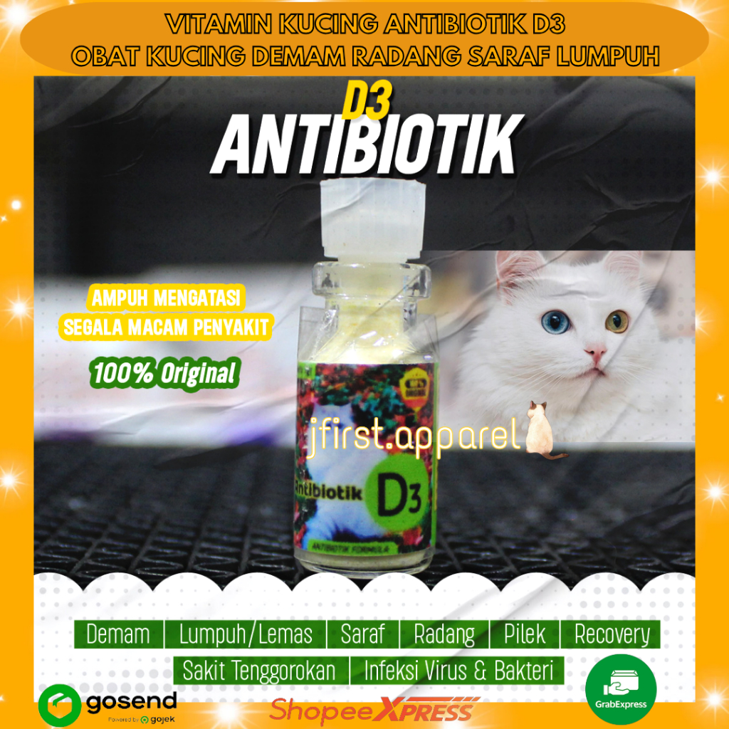 VITAMIN KUCING ANTIBIOTIK D3 | OBAT KUCING DEMAM RADANG SARAF LUMPUH