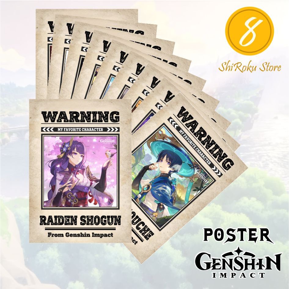 Koleksi Poster Anime Game Genshin Impact - Raiden Yae Miko Tartaglia Hu Tao Zhongli Xiao Klee Furina