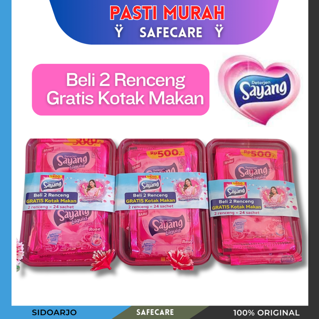 Detegen Sayang Tepak / Sayang Cair (24 pcs) / Detergen Sayang Free Kotak Makan / Sayang Detergen Cai