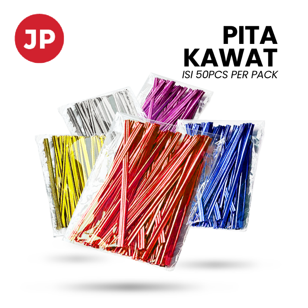 

Pita Kawat Motif/Polos 1 Pack ISI 50PCS Warna Varian Biru/Silver/Merah/Emas/Pink