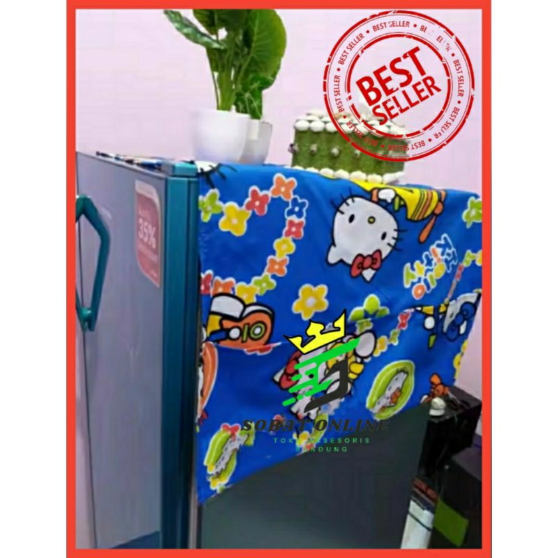 Taplak Kulkas Sarung Cover Kulkas 1 Dan 2 Pintu Motif Karakter Kain Tebal Dengan Kantong