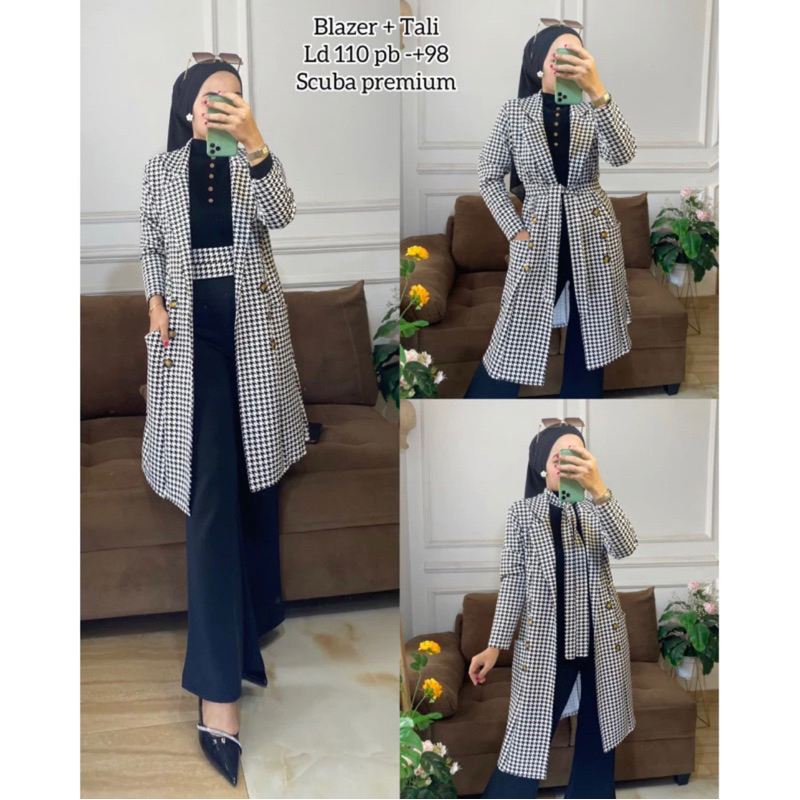 LONG BLAZER WANITA SCUBA MOTIF HS BEST SELLER / BLAZER PANJANG / BLAZER KANTOR
