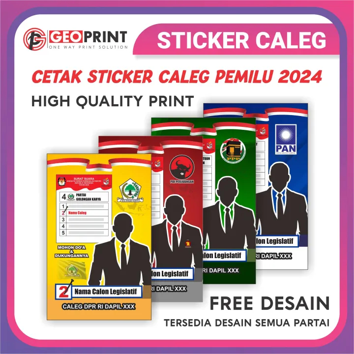 

PAKET 500 PCS STICKER CALEG PEMILU 2024 UKURAN 9 X 6 CM FREE DESAIN TEMPLATE PARTAI PESERTA PEMILU 2024