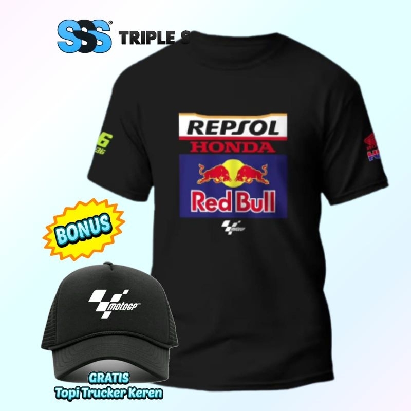 KAOS MOTOGP REPSOL HONDA RED BULL TSHIRT KEREN BONUS TOPI