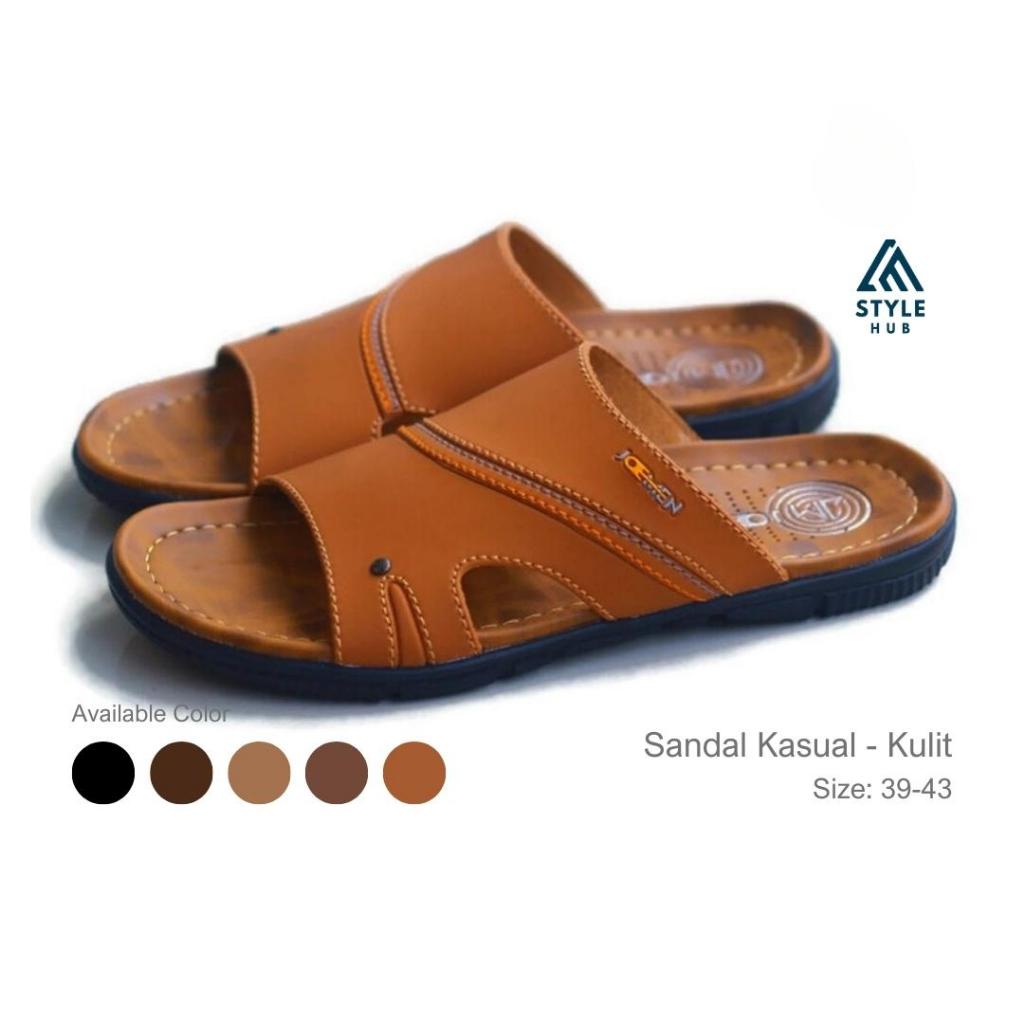 StyleHub Onyx Obsession | Sandal Joemen Casual Pria - Slop Kulit Coklat Moka S 032