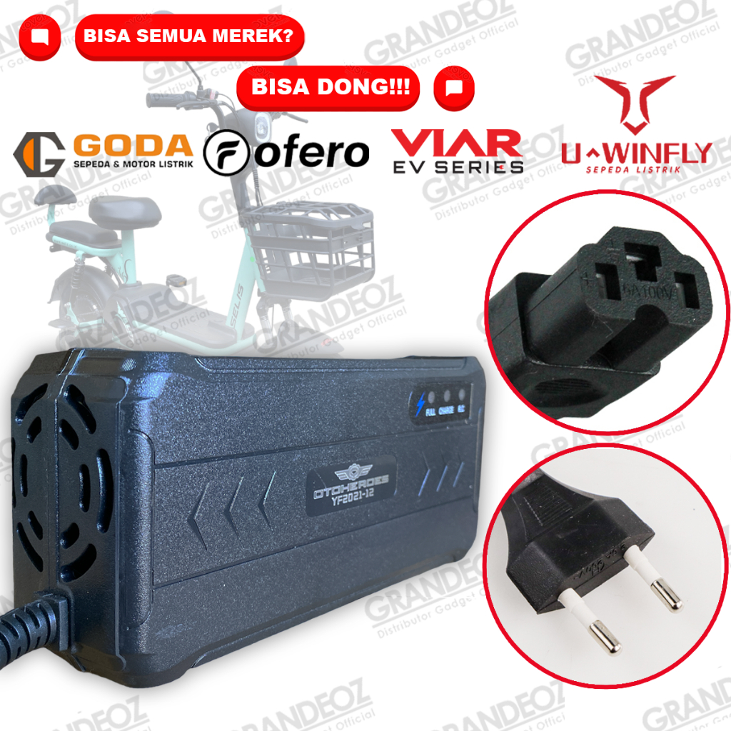 OTOHEROES Smart Charger Adaptor Baterai 48V 20Ah Sepeda Motor Listrik Converter Cas Skuter casan aki