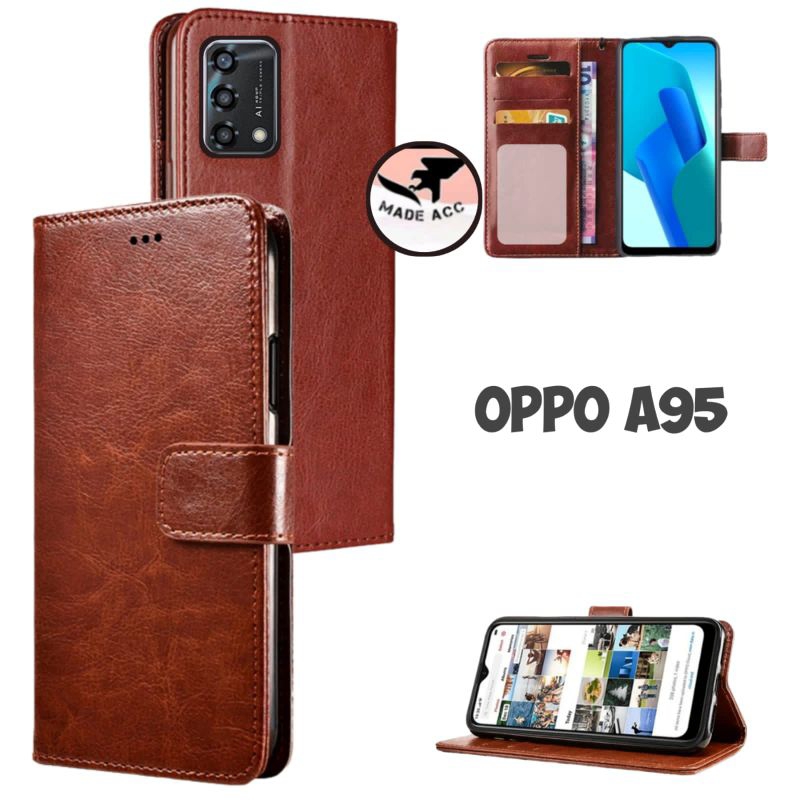 OPPO A95 casing dompet flip cover leather case kulit premium