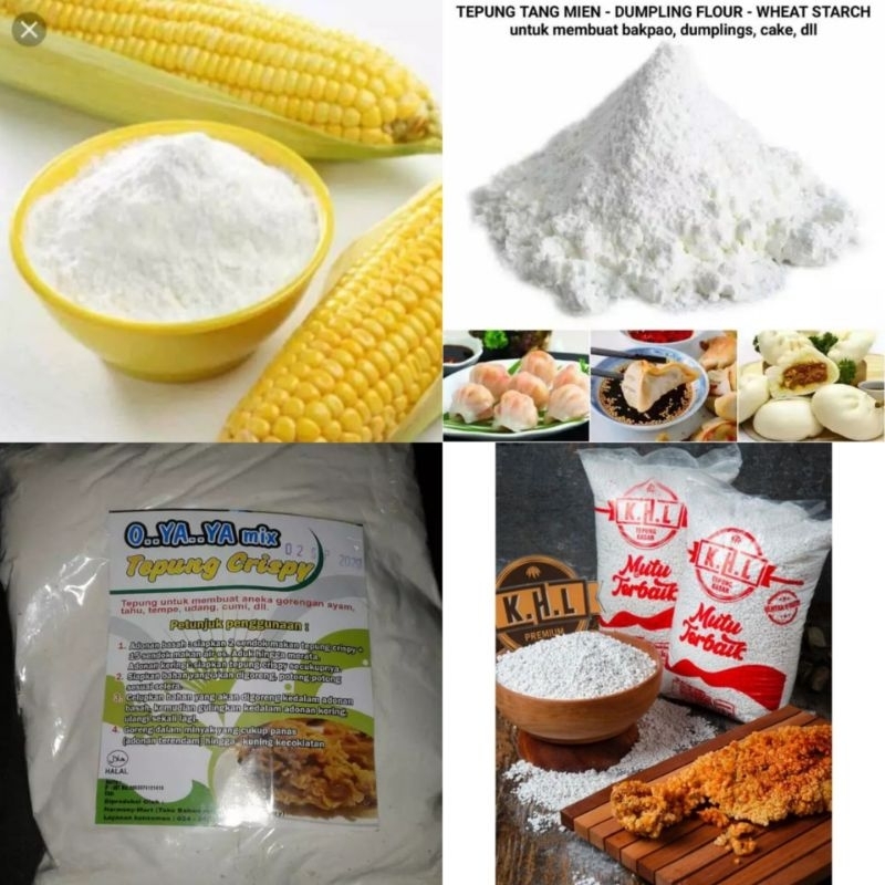 

1 kg kilo Aneka Tepung ayam goreng kentucky tapioka kasar khl crispy kriuk maizena pati jagung tangmien shihlin tang mien kulit dimsum