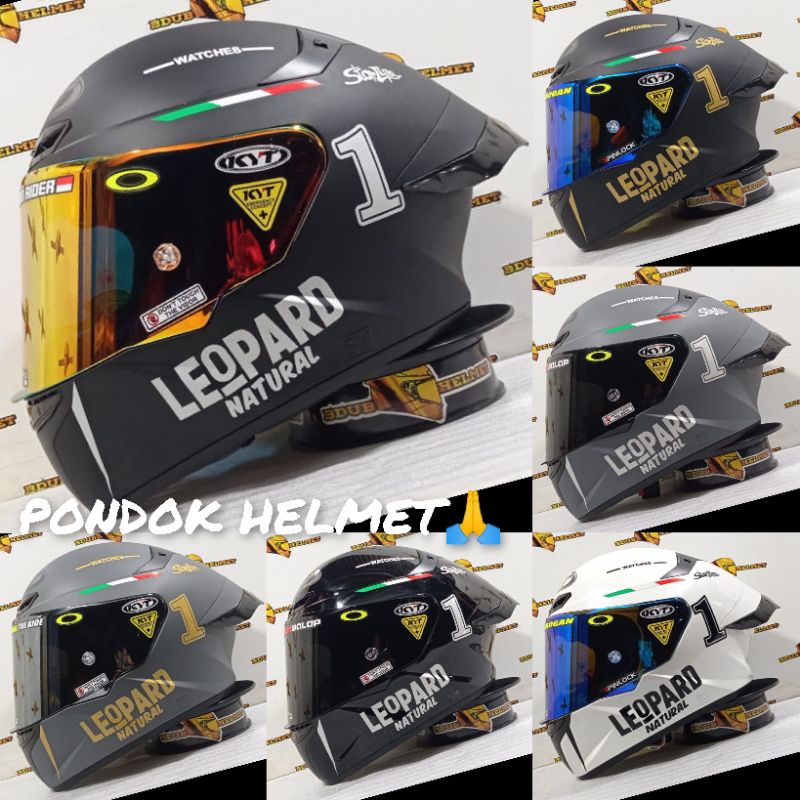 HELM KYT TT-COURSE SOLID BLACK DOF STIKER LEOPARD 1 PAKET GANTENG