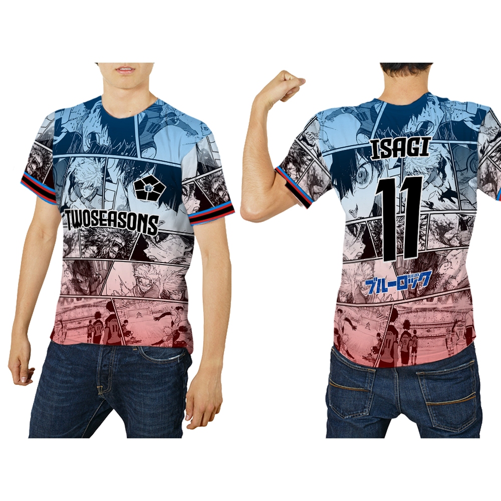 Baju Kaos Tshirt Jersey Retro Anime Blue Lock Pria Custom