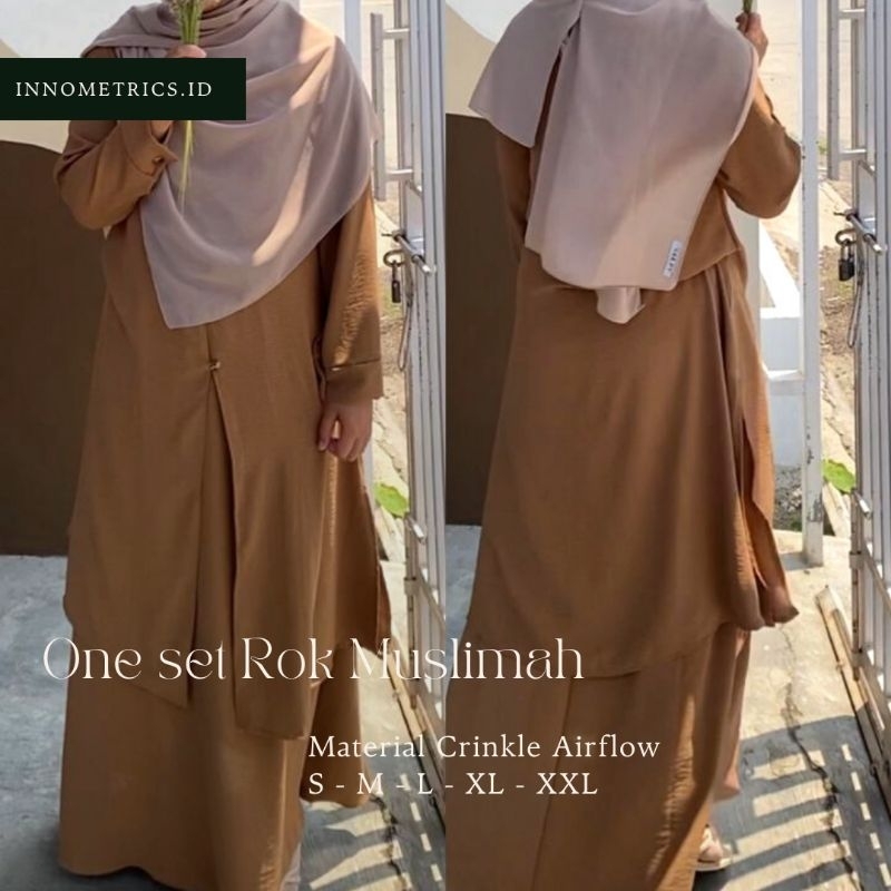 One Set Rok Tunik Syar'i Muslimah Crinkle Airflow premium Ramadhan lebaran