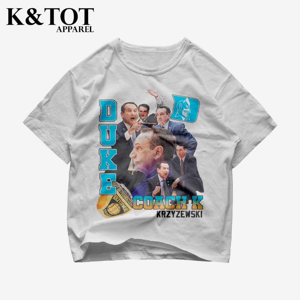 KNTOT - KAOS BAJU COACH K DUKE BASKETBALL NBA TEE | TSHIRT OVERSIZE VINTAGE PUTIH BOOTLEG - PRIA WAN