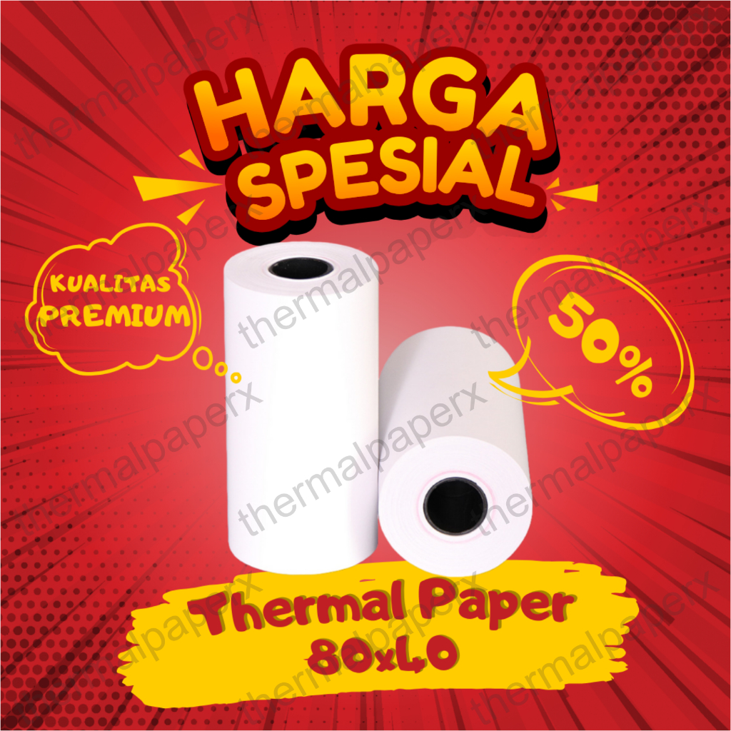 

KERTAS THERMAL STRUK KASIR / PPOB PAPER ROLL 80X40 TERMAL POS RECEIPT MINI PRINTER BLUETOOTH 80MM 80X40MM PANDA VSC EPPOS IWARE CORE