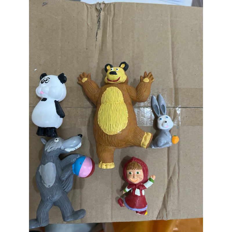Topper Hiasan Tempel Mainan Karakter Marsha Bear Beruang 1 Set isi 5 untuk Kue Ultah