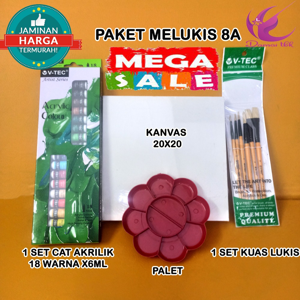 

Paket Lukis 8B Cat Akrilik 18 Warna palet dan Kanvas 20x20