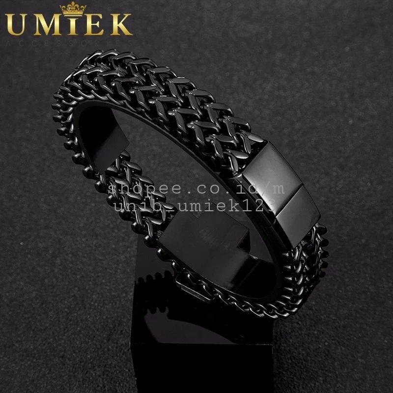 Gelang Pria Cowok Titanium Rantai Hitam Black item rante asli laki laki cowo keren anti karat unik p