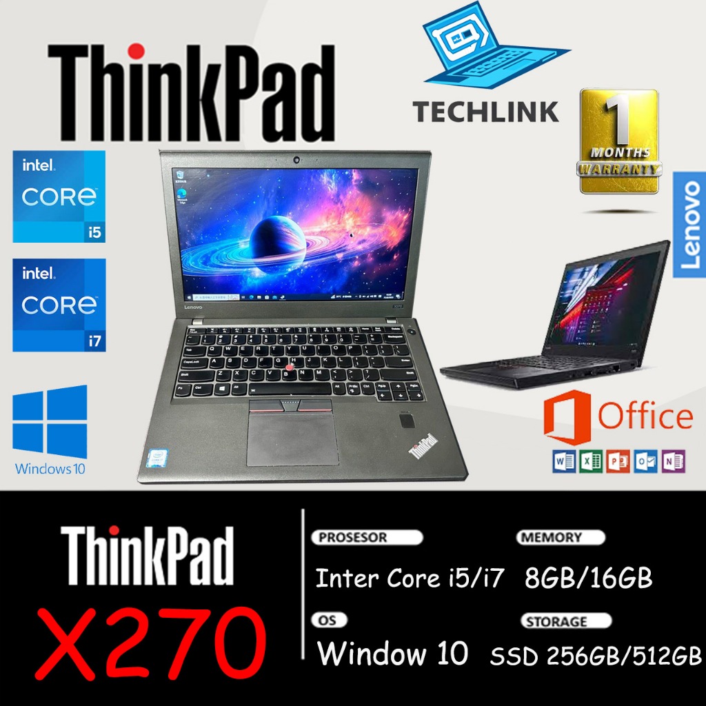 Laptop Lenovo ThinkPad X270 Core i5 i7 Gen6 Gen7 RAM 8/16GB SSD 128/256/512GB – Laptop Bekas Murah &