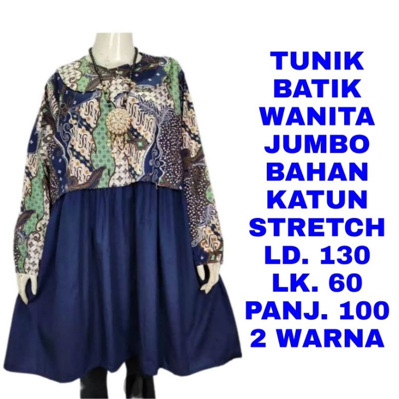 WK TUNIK BATIK WANITA JUMBO LD. 130 BAJU ATASAN BLOUSE LENGAN PANJANG MODEL TERBARU