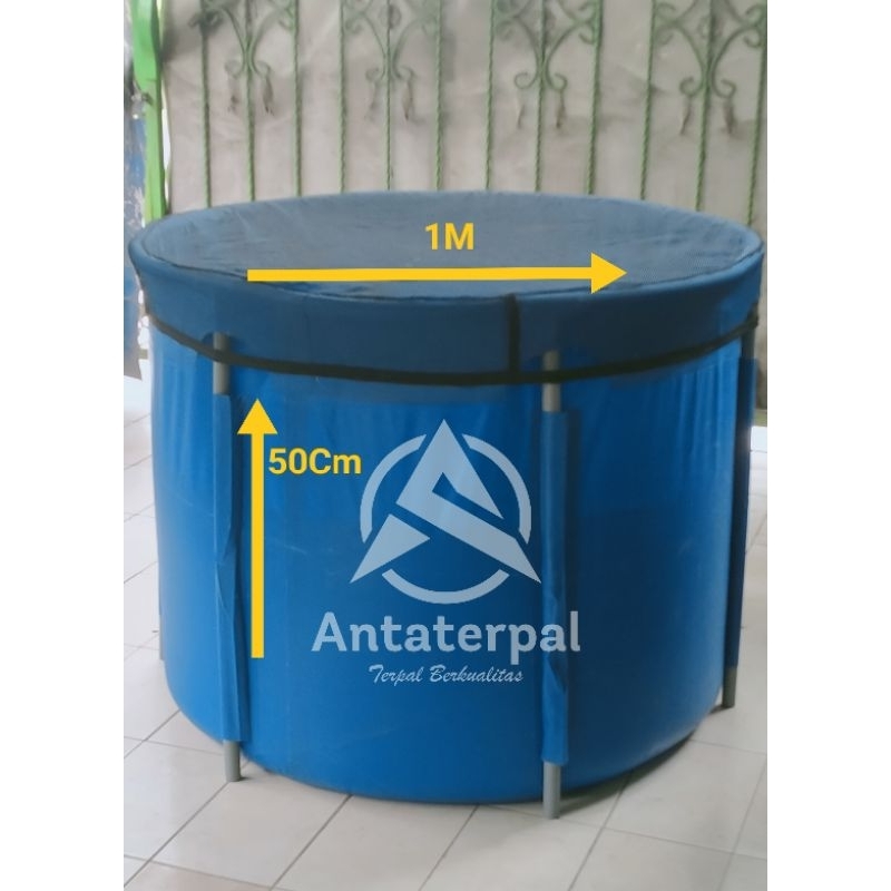 Kolam terpal bulat Diameter 1M tinggi 50Cm full set untuk ikan lele koi hias merk orchid