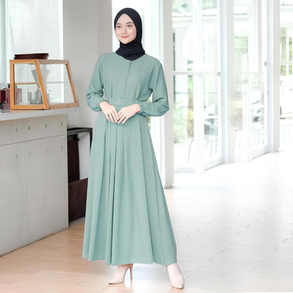 Gamis Hitam Polos Free Belt Dress Remaja Kekinian Maxi Busui Syar'i Daily-Wardah