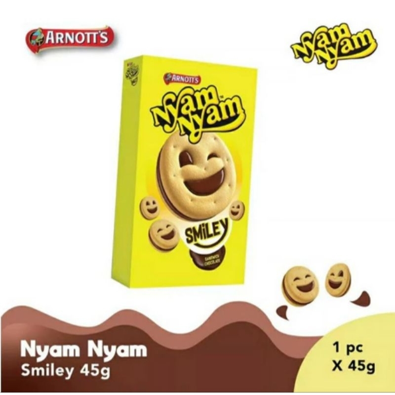 

Nyam Nyam Smiley Popstix Pop Stix Popstick Sandwich Chocolate Biscuit Biskuit Wafer Roll Coklat 45g