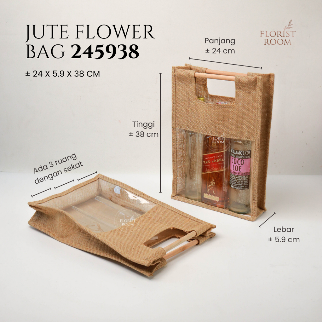 

HANYA TAS - Jute Flower Bag = 245938 - Tas Minuman Wine Marjan Sirop - Hampers