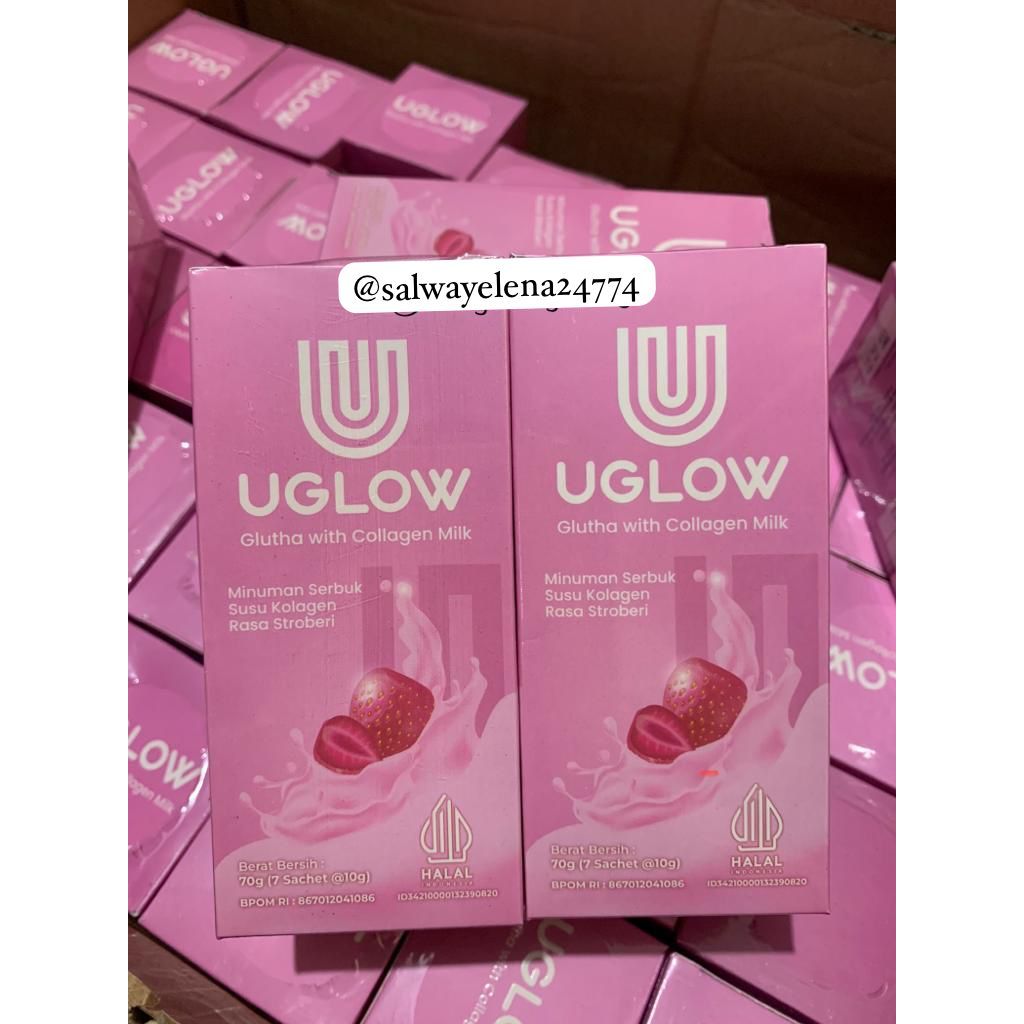 u glow glutha Collagen milk minuman bubuk pemutih badan alami 1box isi 10 sachet original..
