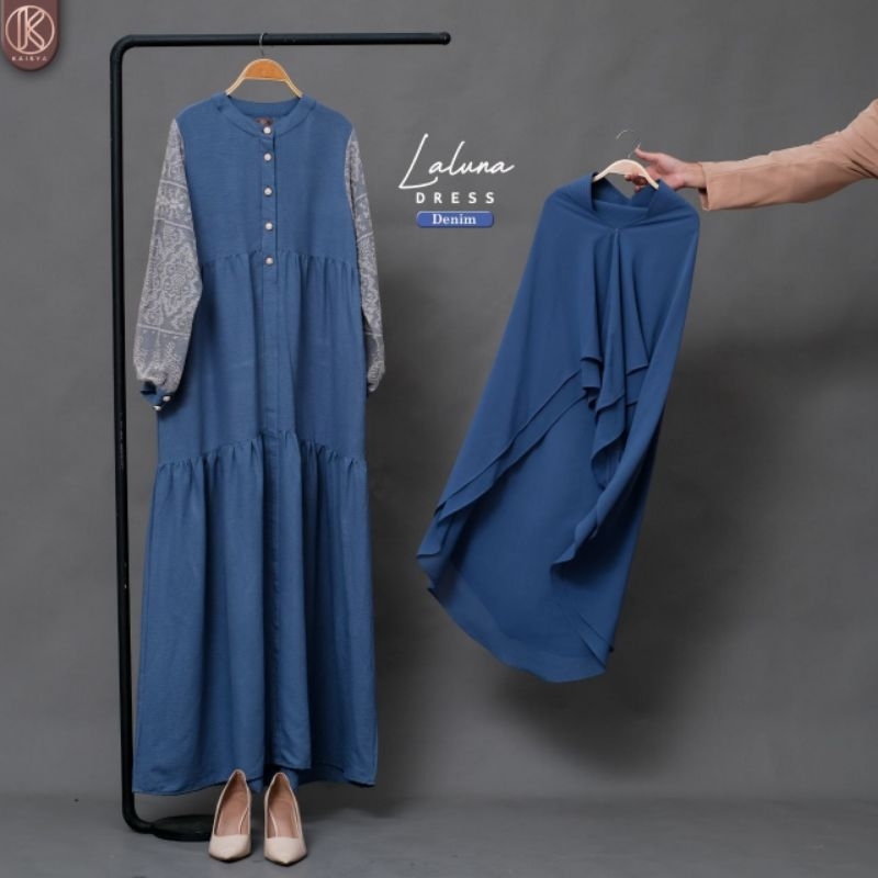 Gamis Brukat Polos Crincle Pakaian Wanita Muslim Terbaru Outfit Kondangan Daily Brokat Laluna Dress 