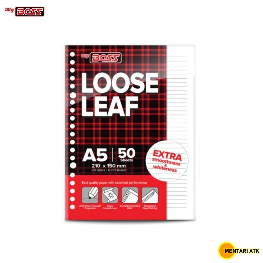 

Kertas Binder / Loose Leaf A5 Isi Per Pak 50 dan 100 Lembar Big Boss