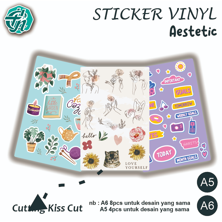 

CETAK STIKER VINYL PLUS CUTTING SETENGAH PUTUS KISS CUT STIKER LABEL, STIKER PRODUCT, Aestetic, Aestetik, Merdeka, Hologram A3, A4, A5, A6