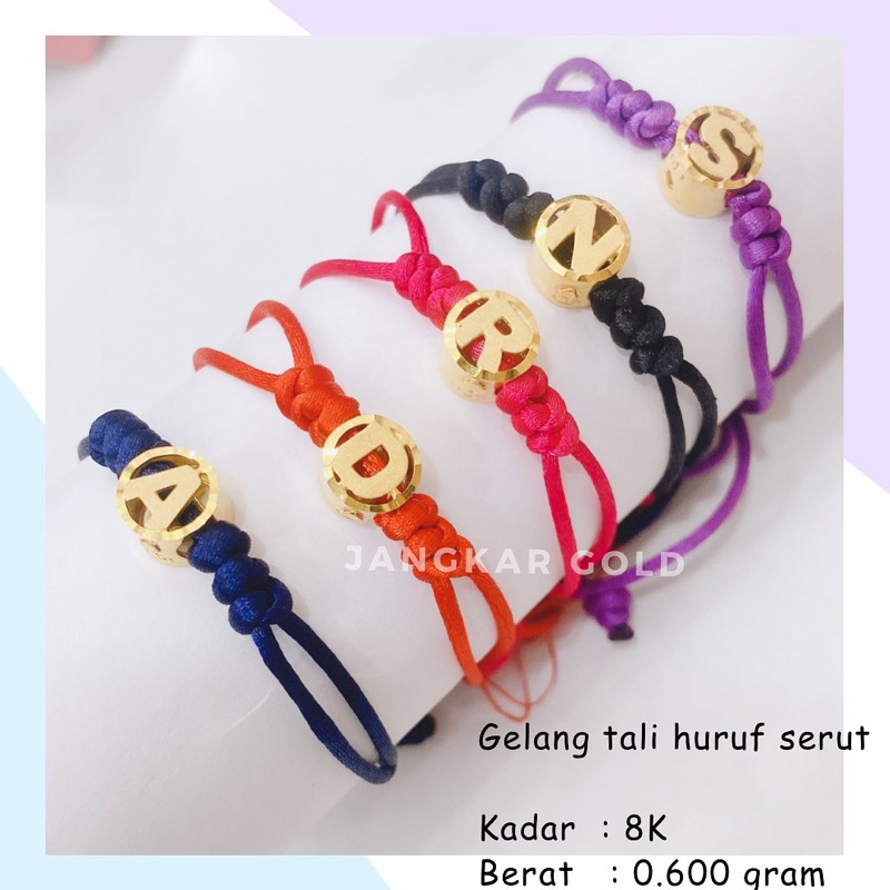GELANG TALI HURUF ALFABET ALPHABET INISIAL NAMA SERUT 8K 0.600GR