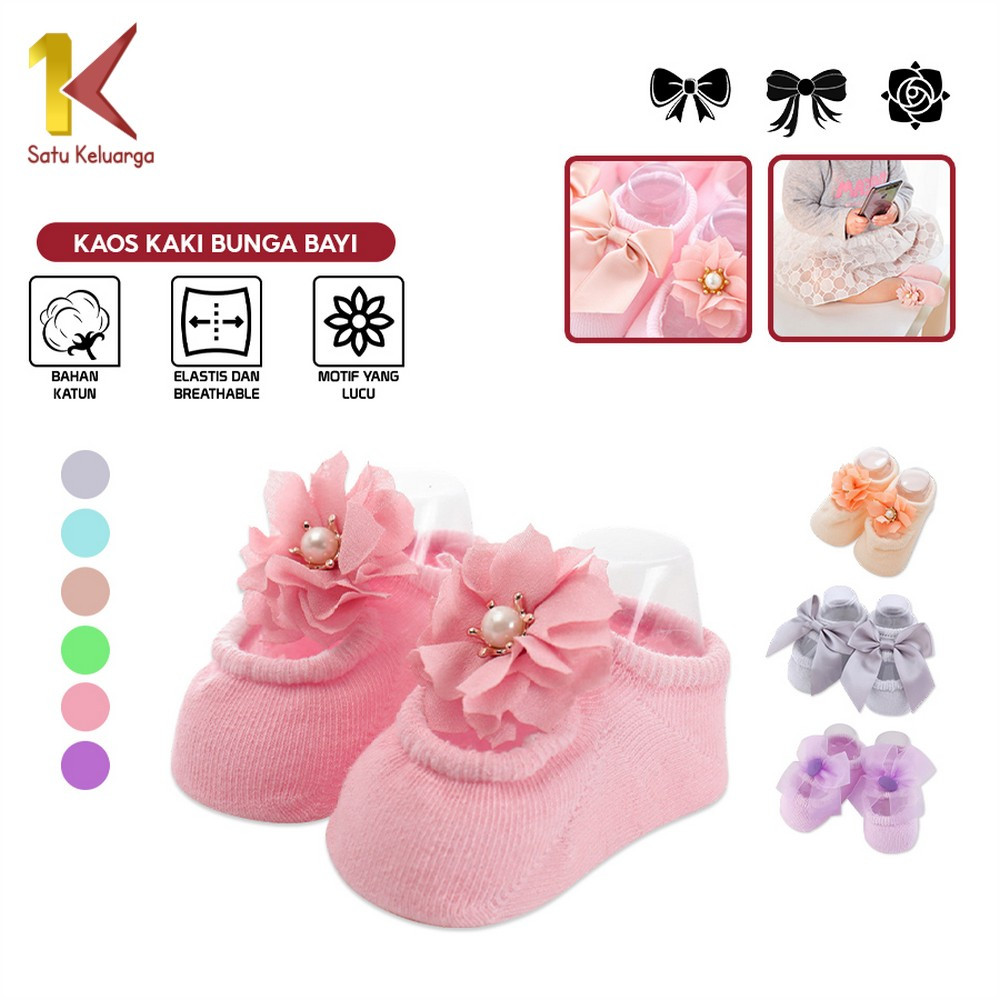 Satu Keluarga Kaos Kaki Pendek Bayi Perempuan P615 Baby Sock Motif Renda Bunga Pita / Kaus Kaki Pita
