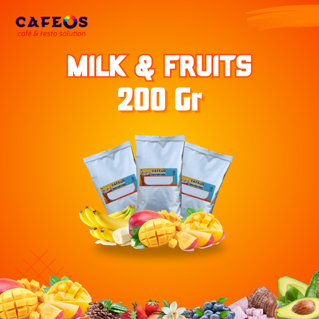 [Cafeos.id] Bubuk Minuman Rasa Milk & Fruits Cafeos Powder Drink Bubuk Minuman Kemasan 200g Serbuk M