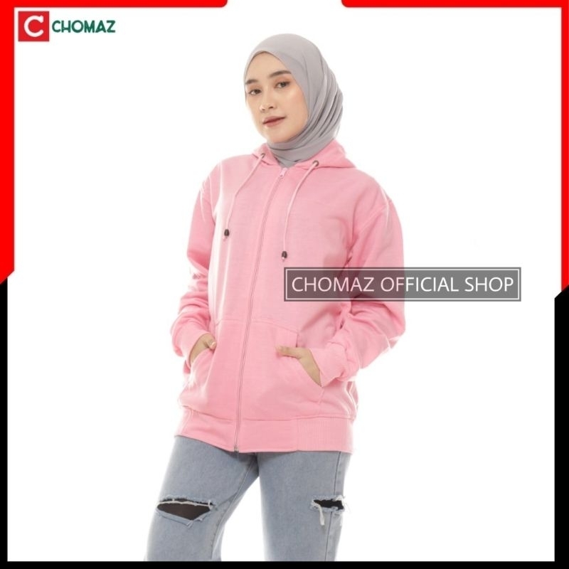 Sweater Hoodie Resleting Polos Jaket Zipper Fleece Navy Pria Wanita L XL XXL Chomaz