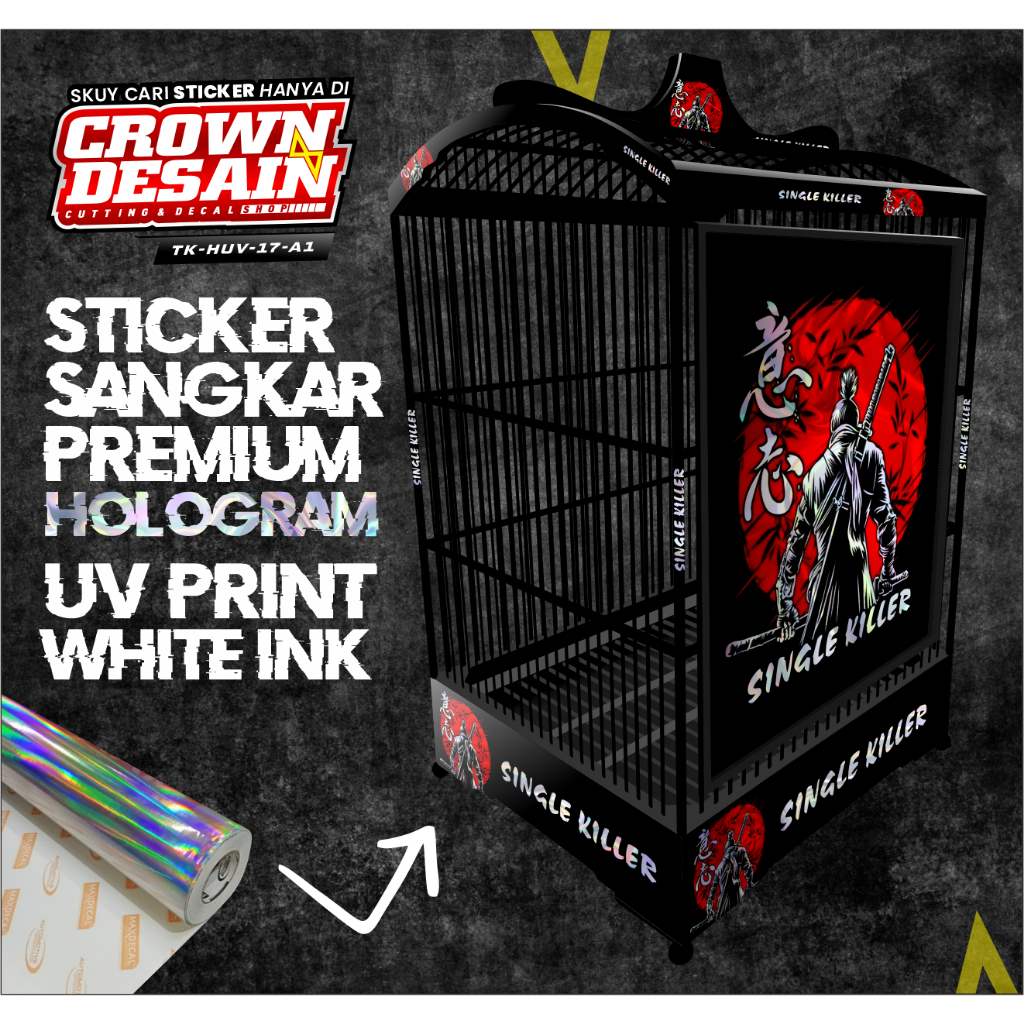 Decal Sangkar Kotak Hologram UV Single Killer - Stiker Sangkar ORIQ JAYA No 1 2 3 Custom Desain - TK