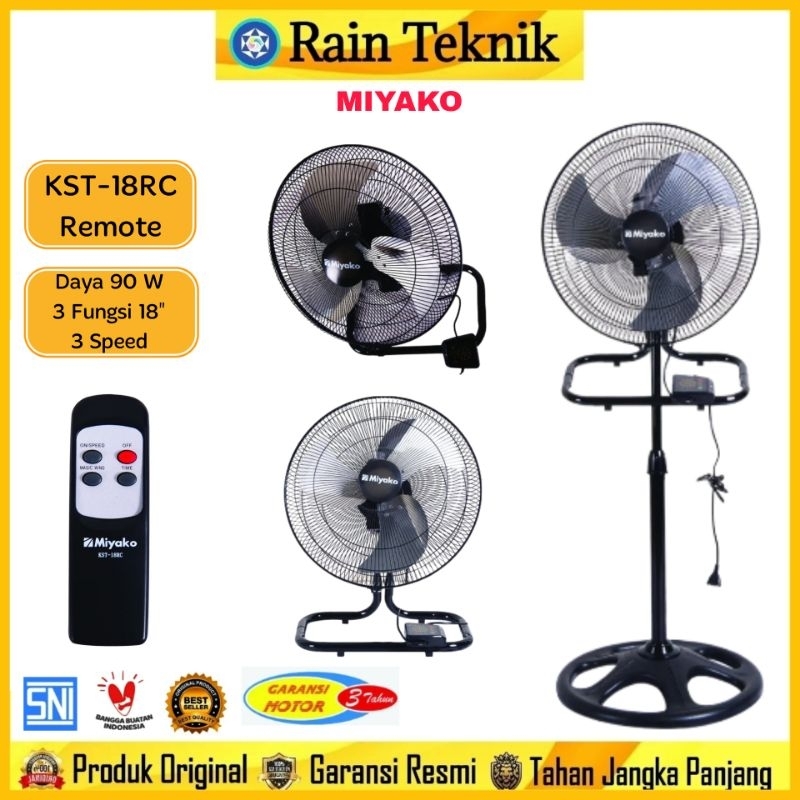 Kipas Besi Miyako KST-18RC 18" Fungsi 3in1 (Berdiri+Duduk+Dinding+Remote) / KST 18RC 18" / KST 18 RC