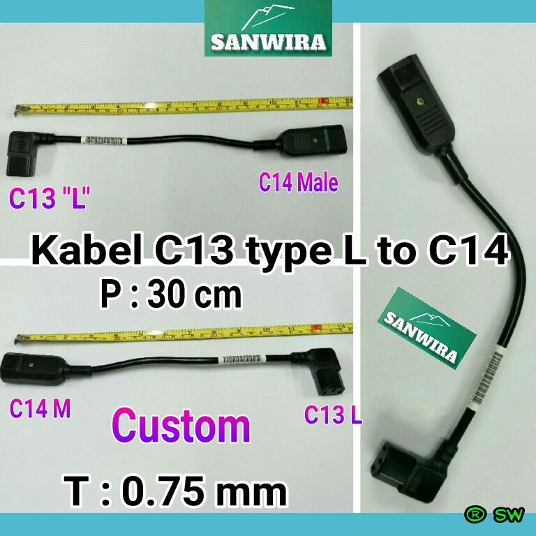 Kabel C13 type L (Female) to C14 Male - Panjang : 30 cm (Custom) / Kabel C 13 C 14 / Cable C13 Femal